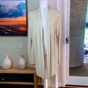 Eddie Bauer Flax Beige Open Shawl Cardi Sweater Long Sleeve Linen Blend Size L